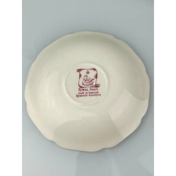 Royal Swan Historic Castle Bundle of 3 Bowls Saucer Red Transferware VTG England - Picture 8 of 16
